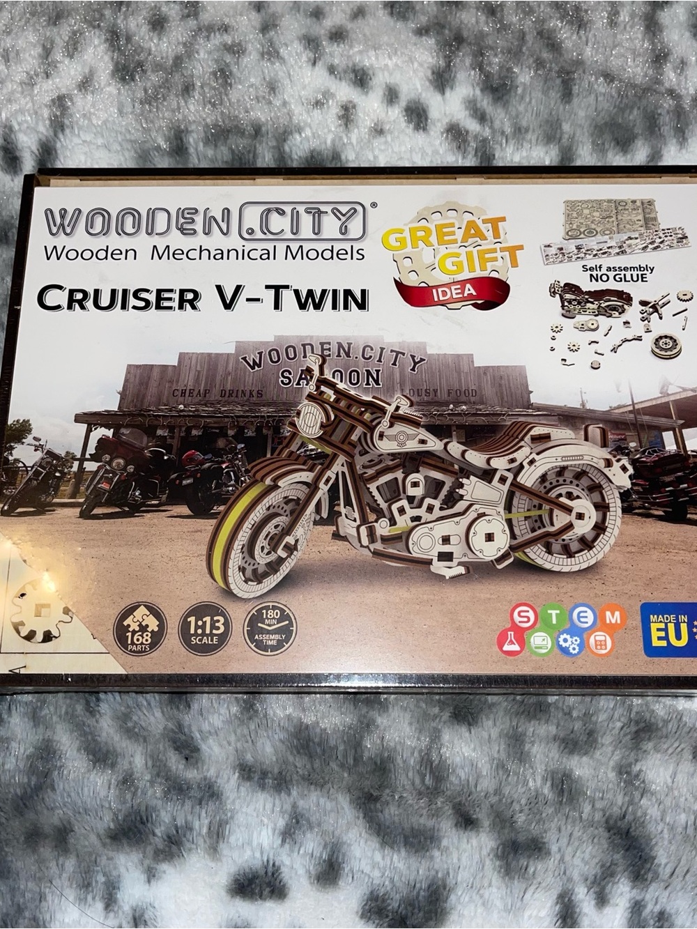 Wooden city motorcycle model
